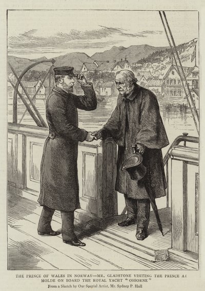 Der Prinz von Wales in Norwegen, Mr. Gladstone besucht den Prinzen in Molde an Bord der königlichen Yacht Osborne von Sydney Prior Hall