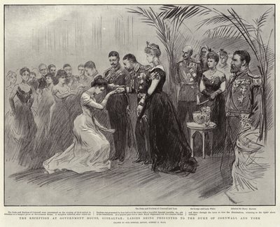 Der Empfang im Regierungshaus, Gibraltar, Damen werden dem Herzog von Cornwall und York vorgestellt von Sydney Prior Hall