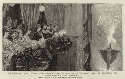 Die königlichen Logen in der Oper in Kopenhagen, anlässlich des kürzlichen Besuchs des Prinzen und der Prinzessin von Wales in Dänemark von Sydney Prior Hall