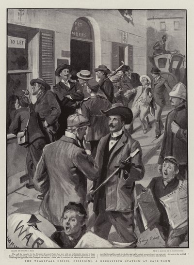Die Transvaal-Krise, Belagerung einer Rekrutierungsstation in Kapstadt von Sydney Prior Hall