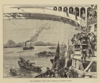 Das Universitäts-Bootsrennen, Skizze an der Barnes-Brücke von Sydney Prior Hall