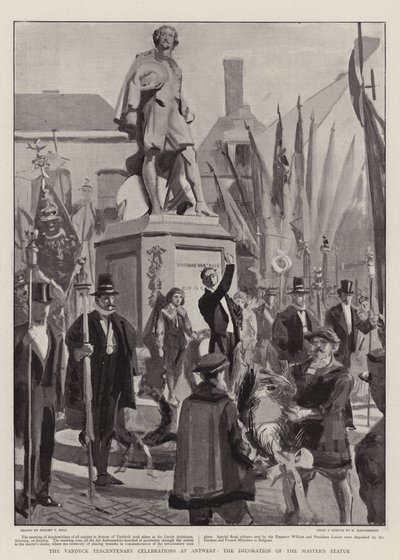 Die Vandyck-Tercentenary-Feierlichkeiten in Antwerpen, die Dekoration der Statue des Meisters von Sydney Prior Hall