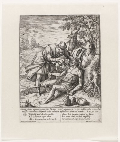 Der barmherzige Samariter versorgt die Wunden des überfallenen Reisenden von Symon Novelanus