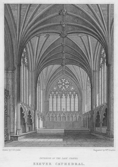 Exeter Kathedrale, Innenansicht der Marienkapelle (Stich) von T.H. Clarke