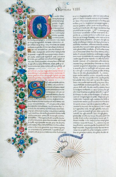 Illuminierte Manuskriptseite aus Decameron, von Giovanni Boccaccio, Italienisch, ca. 1467 von Taddeo Crivelli