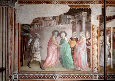 Das Leben der Jungfrau: Begegnung von Joachim und Anna am Goldenen Tor (Fresko, ca. 1327) von Taddeo Gaddi