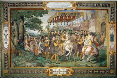König Franz I. empfängt Karl V. und Kardinal Alessandro Farnese in Paris 1540 von Taddeo Zuccari