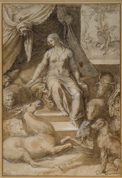 Circe sitzt, die verzauberten Argonauten verwandelt von Taddeo Zuccaro