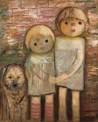 Zwei Kinder mit Hund von Tadeusz Makowski