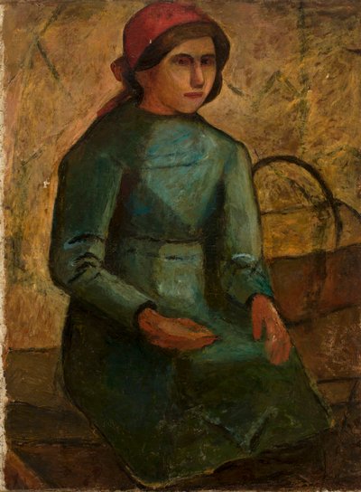 Mädchen im grünen Kleid mit Korb von Tadeusz Makowski