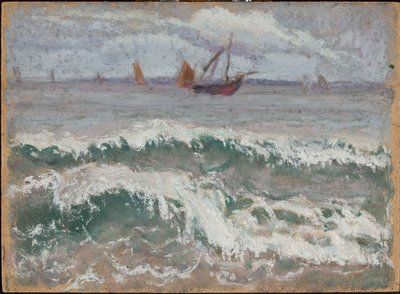 Aufgewühltes Meer mit Booten von Tadeusz Makowski