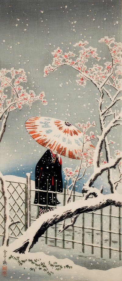 Pflaumenbaum im Schnee von Takahashi Hiroaki