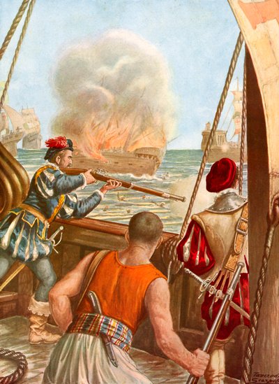 Arabisches Schiff von der portugiesischen Flotte in Brand gesetzt von Tancredi Scarpelli