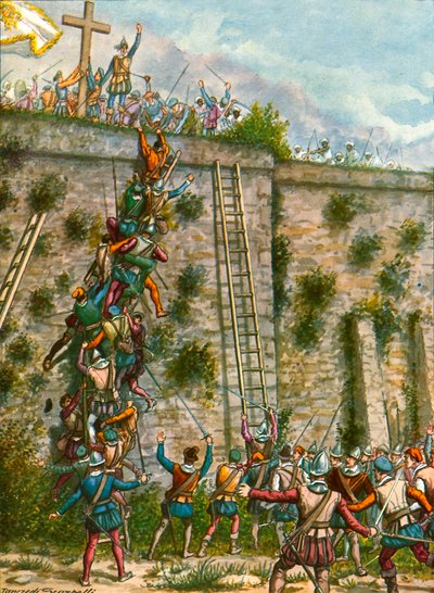 Angriff der Portugiesen auf die Mauern von Aden von Tancredi Scarpelli