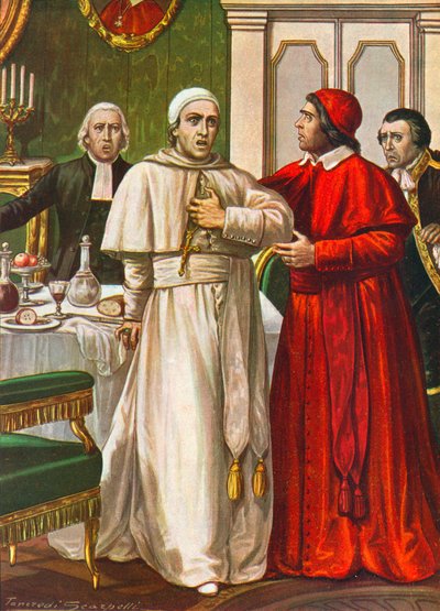 Papst Clemens XIV. erlitt einen plötzlichen Anfall, der verdächtigt wurde, durch ein von den Jesuiten verabreichtes Gift verursacht worden zu sein, 1774 von Tancredi Scarpelli