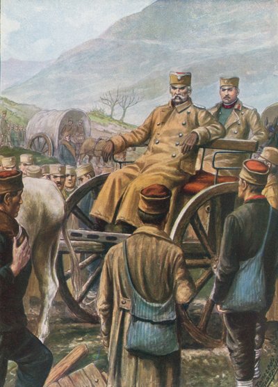 Serbische Armee mit ihrem König Peter auf dem Weg nach Durazzo von Tancredi Scarpelli