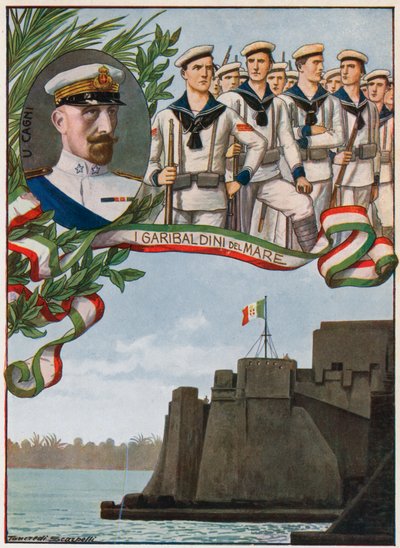Die Burg von Tripolis, auf der die italienischen Marinesoldaten die Trikolore hissten von Tancredi Scarpelli