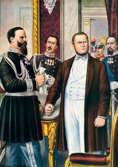 Victor Emanuel und Cavour erfahren vom Waffenstillstand von Villafranca, 12. Juli 1859 von Tancredi Scarpelli