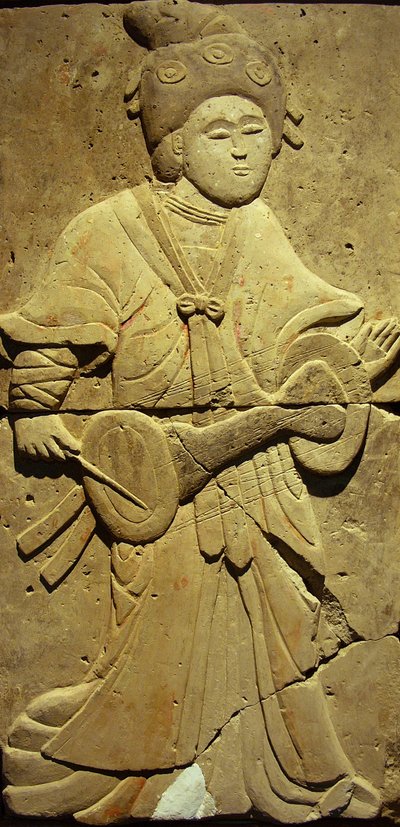 Terrakotta-Stele mit Musiker, Tang-Dynastie von Tang Dynasty Chinese School