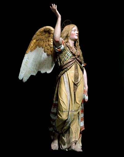 Engel kündigt Joseph die Geburt Jesu an. Skulptur von Tanzio da Varallo (Antonio d