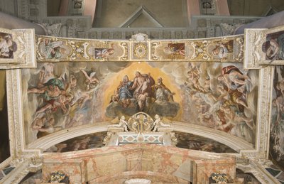 Christus in Herrlichkeit mit dem heiligen Gaudentius und im Bogen Zacharias, Moses und König David von Tanzio da Varallo
