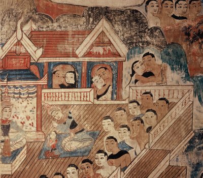 Detail eines Wandgemäldes von Thai School