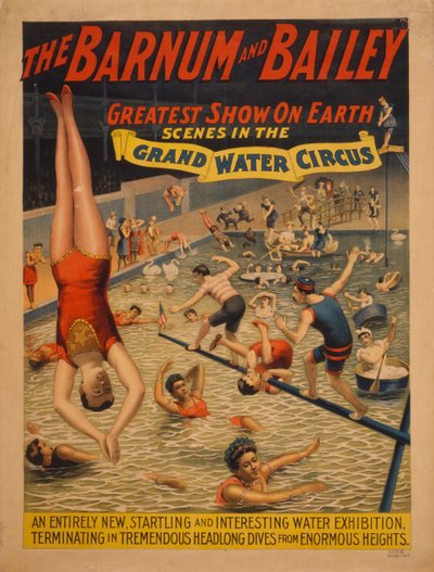 Das größte Schauspiel der Welt von Barnum & Bailey. Szenen im großen Wassercircus, ca. 1895 von The Strobridge Lithographing Company