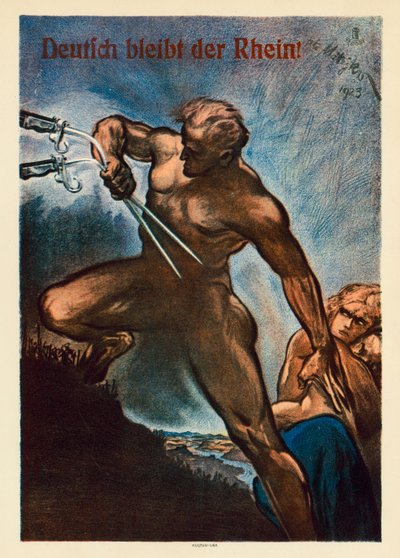 Der Rhein bleibt deutsch! Propagandaposter gegen die alliierte Besetzung von Teilen Westdeutschlands nach dem Ersten Weltkrieg von Theo Matejko