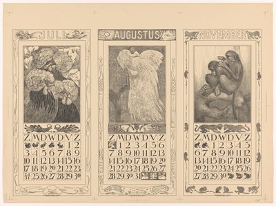 Kalender für Juli, August und November 1910 von Theo van Hoytema