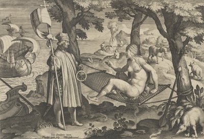 Neue Erfindungen der Neuzeit [Nova Reperta], Die Entdeckung Amerikas, Platte 1, ca. 1600 von Theodoor Galle