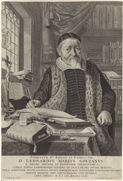 Porträt von Leonard Marius van der Goes in einem Studierzimmer von Theodor Matham