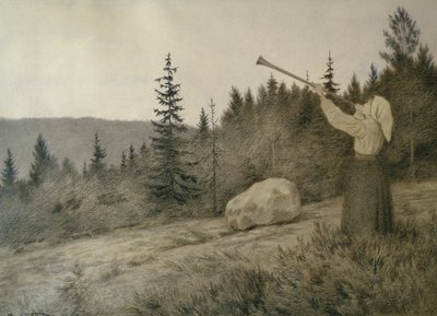Oben unter dem Berg klingt ein Holzblasinstrument von Theodor Kittelsen