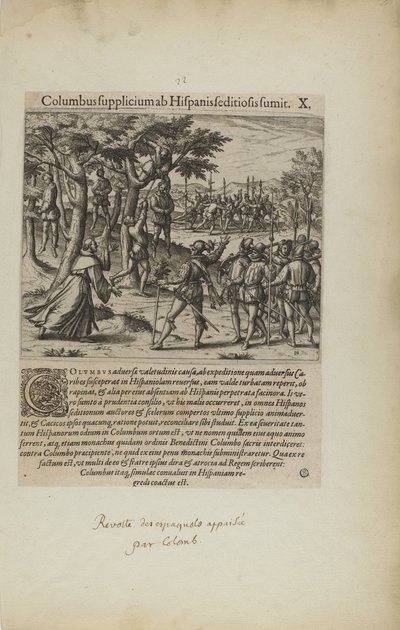 Columbus Supplicium ab Hispanis Seditiosis Sumit. X. (aus dem Buch, Americae, Teil vier) von Theodor de Bry