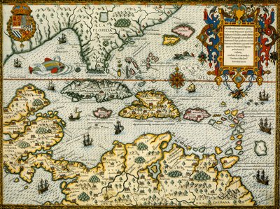 DeBry Karte der Karibik & Florida 1594 von Theodor de Bry