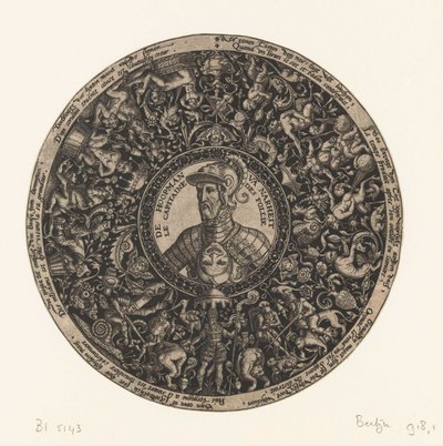 Medaillon mit Büste des Kapitäns der Torheit, Theodor de Bry, ca. 1577 - ca. 1578 von Theodor de Bry