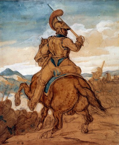 Karabinier oder Kürassier zu Pferd. Aquarell, Gouache, Lavierung von Théodore Géricault (1791-1824) 19. Jahrhundert. Paris, Musée du Louvre von Theodore Gericault
