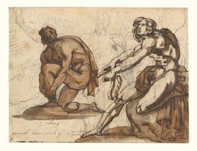 Klassische Akte (recto); Klassische Statuen (verso) von Theodore Gericault