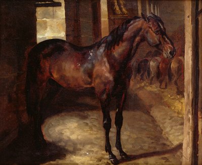 Dunkelbraunes Pferd im Stall von Theodore Gericault