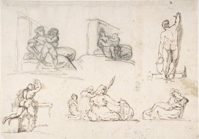 Sechs Figurenstudien, darunter vier für "Die arme italienische Familie" von Theodore Gericault