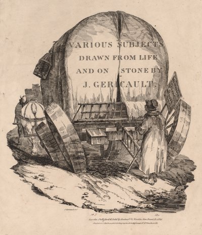 Verschiedene Motive aus dem Leben und auf Stein: Ein Wagen mit angespannten Pferden, 1821 von Theodore Gericault
