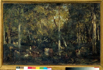 Interieur de bois genannt der Alte Schlafsaal von Bas-Breau (Wald von Fontainebleau) von Pierre Etienne Theodore Rousseau