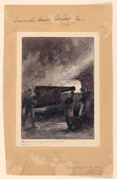 Eine Kasemattengeschütz während des Brandes von Theodore Russell Davis
