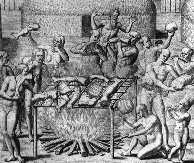 Anthropophage Mahlzeiten: Kannibalen in Brasilien - in „Admirante Narratio Americae“ von Théodore de Bry von Theodore de Bry