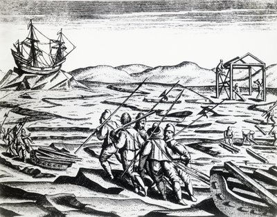 Expedition unter der Leitung von William Barents (ca. 1550-1597) auf der Suche nach der Nordostpassage, aus Peregrinationes, von Theodor de Bry (1528-1598), Stich von Theodore de Bry