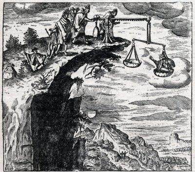 Methode zur Erzwingung eines Geständnisses von einem Verbrecher in Südamerika zur Zeit der Ankunft der Spanier; aus „Travels“ von Theodore de Bry (1528-1598) von Theodore de Bry
