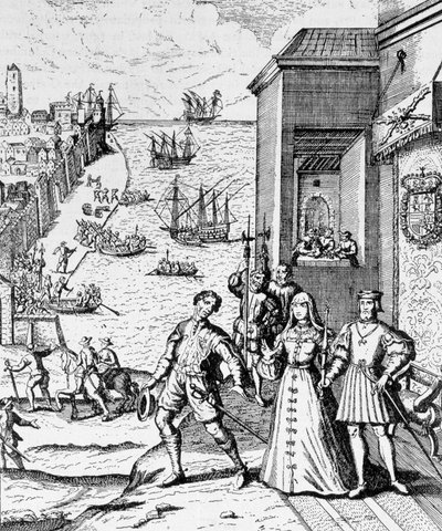 Abschied von Kolumbus mit Ferdinand und Isabella, aus 