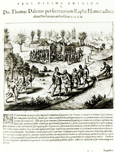 Ralph Hamor besucht Powhatan, 1619 von Theodore de Bry