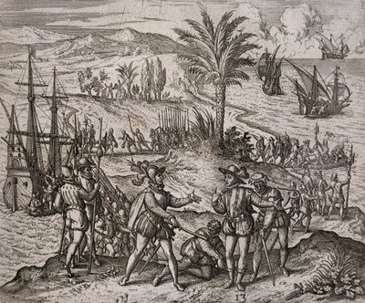 Die Verhaftung von Christoph und Bartholomäus Kolumbus auf Befehl von Francisco de Bobadilla von Theodore de Bry