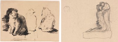 Katzen (recto); Skizze von zwei sich umarmenden Figuren (verso) von Theodule Ribot