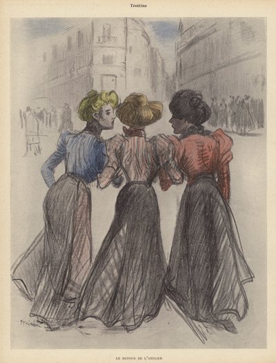 Drei Frauen gehen die Straße entlang von Theophile Alexandre (after) Steinlen
